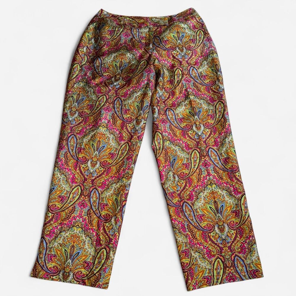 Vintage Liz Claiborne 100% Silk Paisley Trouser Pants Womens 12